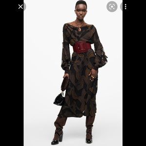 Zara Limited Edition Dress black brown textured midi long cowl off shoulder NWT